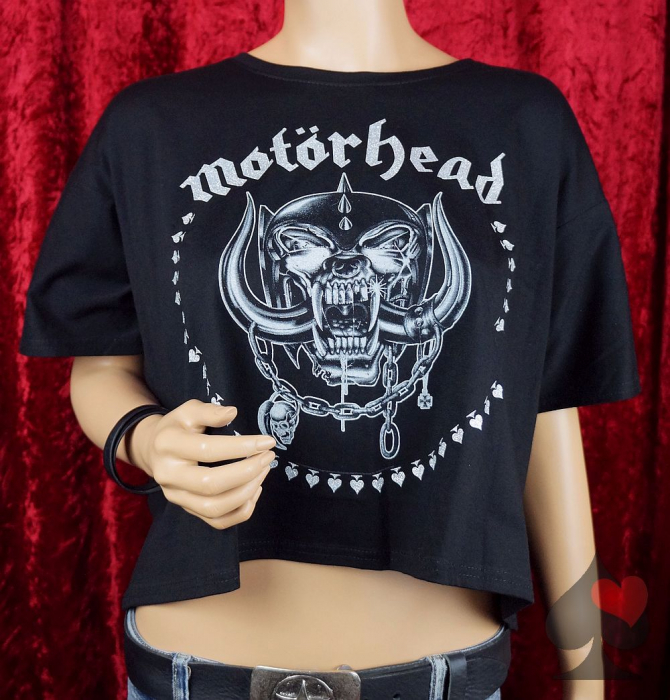 Motörhead Warpig Ace Of Spades Glitter Print Ladies Shirt bauchfrei schwarz Merchandise