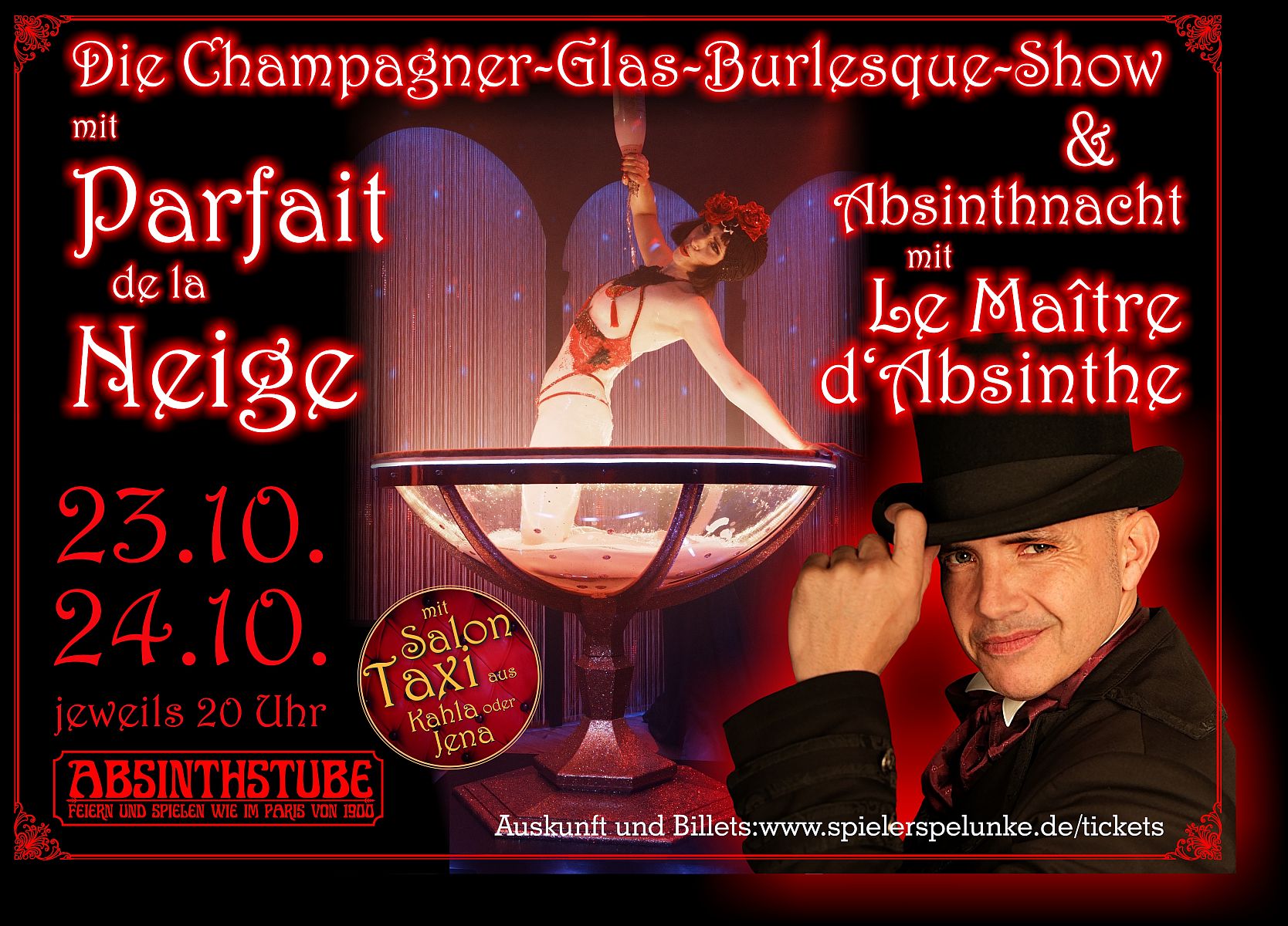 Champagnerglas-Burlesque-Show mit Parfait de la Neige live in der Spielerspelunke Champagnerglas-Burlesque-Show mit Parfait de la Neige live in der Spielerspelunke