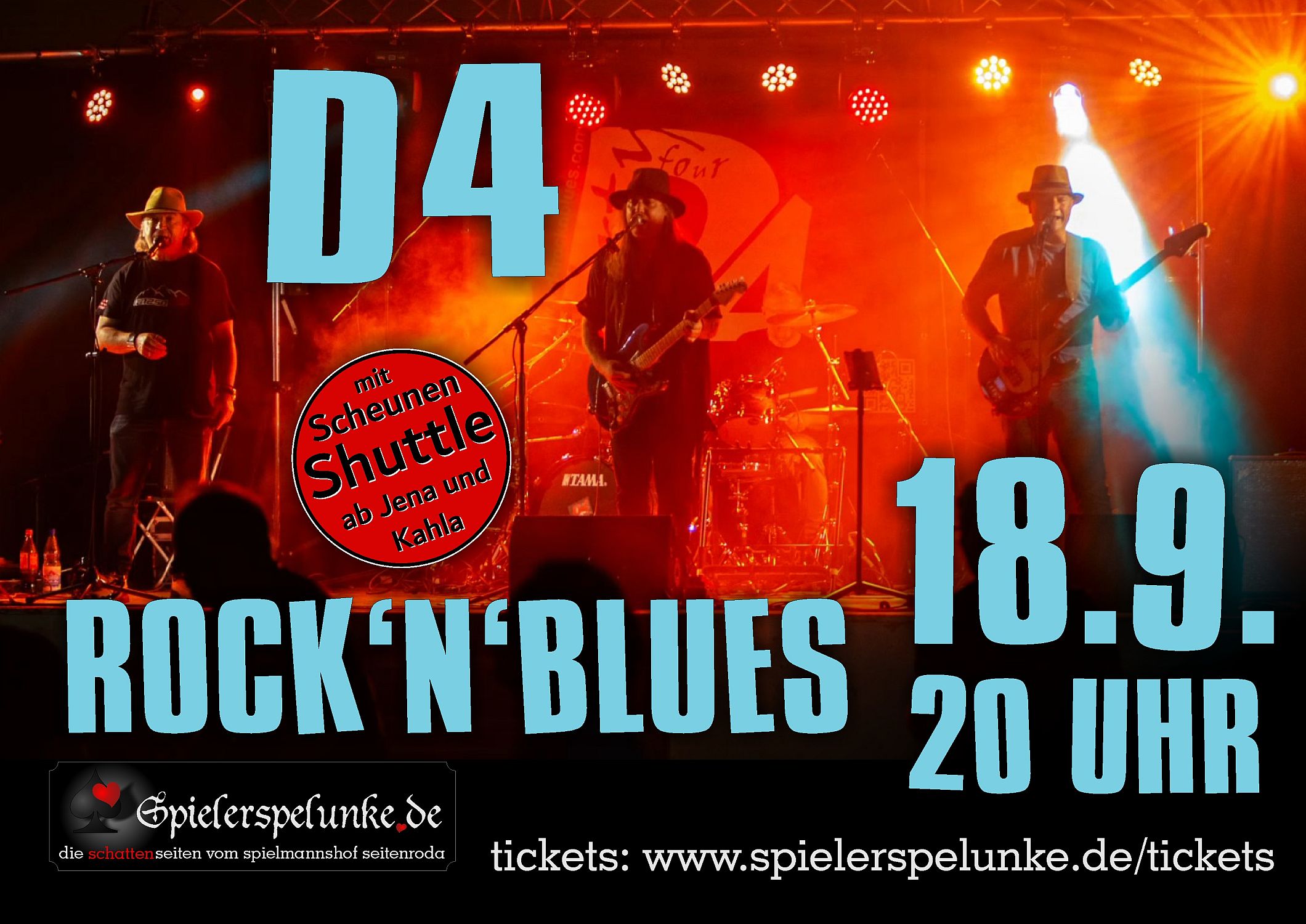 18.9. D4 The Dirty Four Rock'n'Blues live in der Spielerspelunke 18.9. D4 The Dirty Four Rock'n'Blues live in der Spielerspelunke