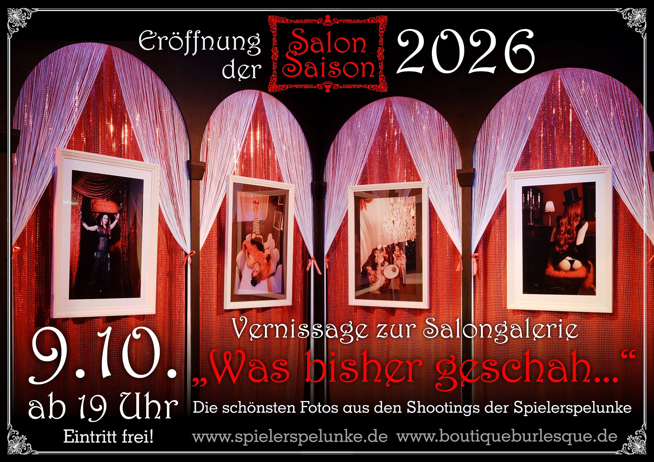 Eröffnung der SalonSaison 2026 mit einer Vernissage zur burlesken Fotogalerie Eröffnung der SalonSaison 2026 mit einer Vernissage zur burlesken Fotogalerie