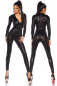 Preview: schwarzer catsuit animalprint kroko wetlook mit reißverschluß