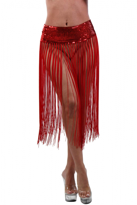 Burlesque Fadenrock rot halblang mit breitem Paillettenbund auch als Top tragbar