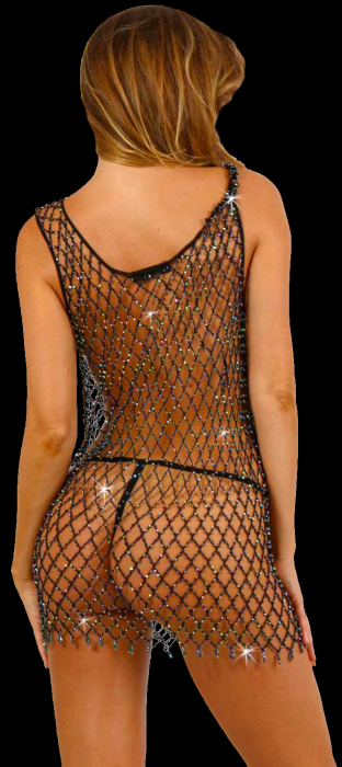 netztop netzkleid schwarz mit farbigem strass