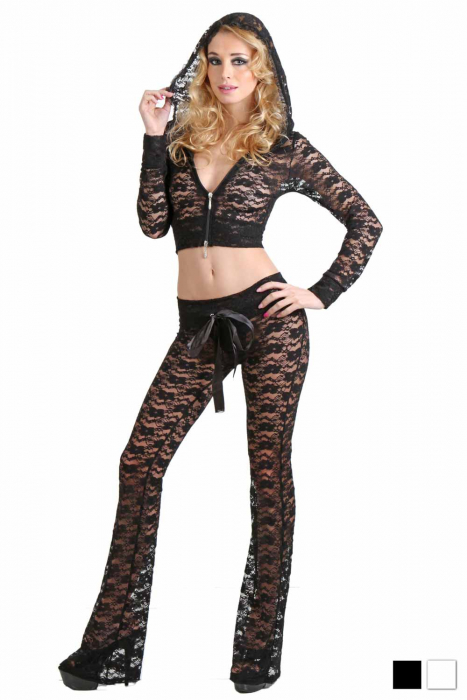 sexy transparentes set aus hoodie und hüfthose spitze schwarz