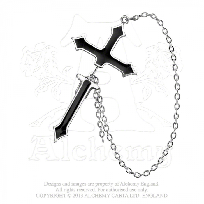 "Impalare Cross" Single Ohrstecker Schwarzes Kreuz mit Kette