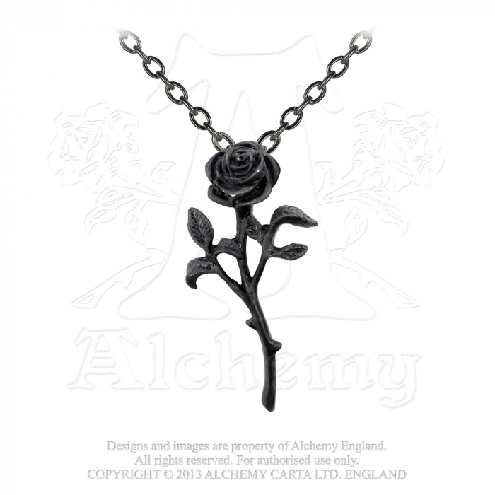 Halskette mit schwarzer Rose "The Romance of The Black Rose" Zinn