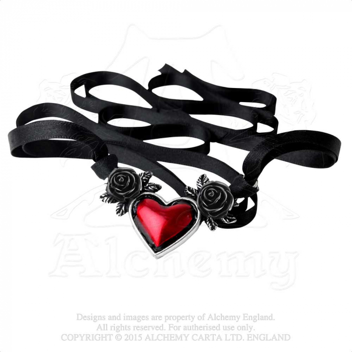 spielerspelunke schwarzes Schmuckband mit Zinnanhänger und rotem Herz