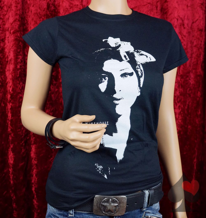 Amy Winehouse Portrait Ladies T-Shirt  schwarz weiß Merchandise