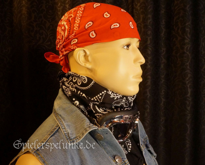 Baumwoll Bandana, Halstuch, Rockabilly Haarband, Mundschutz mit Paisley Muster rot/weiß 54 x 54cm
