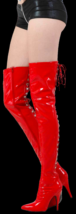 Rote High Heel Overknee Lackstiefel mit rückseitiger Schnürung und 12cm Pfennigabsatz