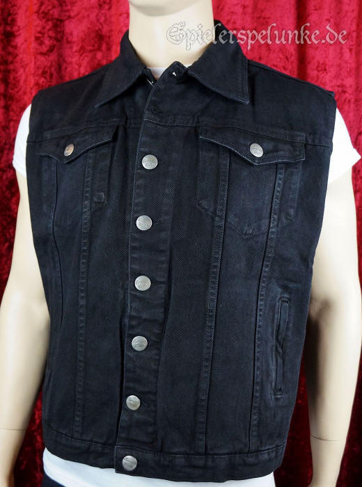 Jeanweste schwarz als ärmellose Jeansjacke mit Knöpfen und 6 Taschen