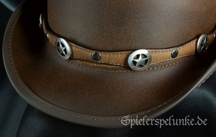 Western Biker Leder Hutband braun mit Sternen und Metallschliessung