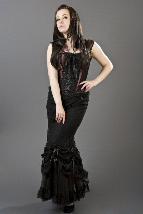 Langer Viktorianischer Burlesque Gothic Rock in Mermaid-Optik schwarz