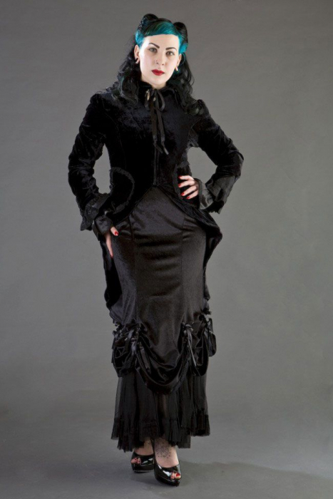 Langer Viktorianischer Burlesque Gothic Rock in Mermaid-Optik schwarz