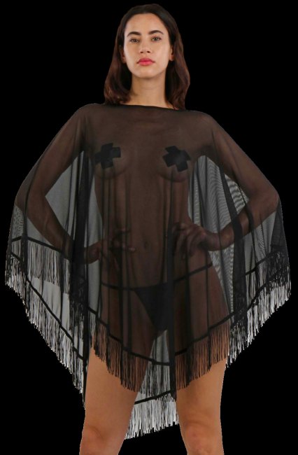 schwarzer poncho transparent tüll mit fransen spielerspelunke boutique burlesque