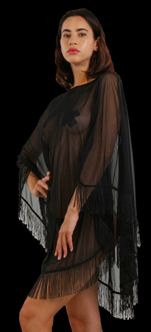 schwarzer poncho transparent tüll mit fransen spielerspelunke boutique burlesque