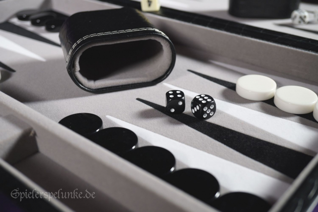 backgammon spielekoffer kunstleder schwarz velour grau schwarz weiß