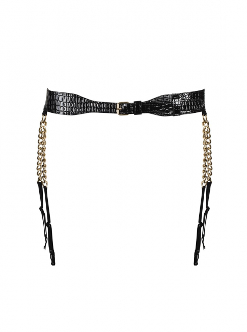 kunstleder schwarz goldketten garter suspender belt strapsguertel schwarze lingerie dessous spielerspelunke