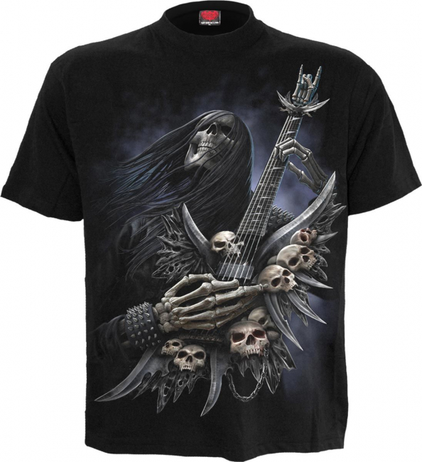 e-gitarre, rock, metal, hardrock, skelette, t-shirt jack skull t-shirt spiral gothic biker