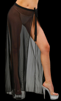 Burlesque langer transparenter Rock schwarz mit Band zu binden und hochgeschlitzt
