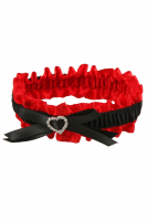 Burlesque Strumpfband oder Halsband schwarz rot mit Herzschmuck und schwarzer Satinschleife