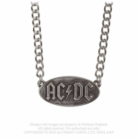 Rock Merchandise Kette "AC DC" Oval Amulett Zinn mit Metall Gliederkette