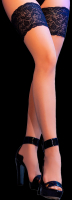 halterlose damen strümpfe hautfarben schwarz mit naht und breitem spitzensaum lingerie dessous spielerspelunke