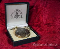 Taschenuhr "Freimaurer" rund, brüniert mit Springdeckel und Kette im Schmuckkästchen