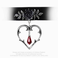 Gothic Halsschmuck "Wounded Love" Samthalsband mit schwarzer Rose, Dornenherz und Swarovskikristall